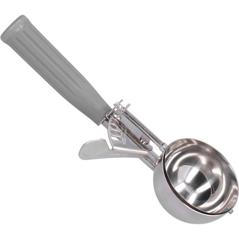 Cuillère à glace multifonctionnelle en acier inoxydable, 7 cm de diamètre, manche gris. (1/5)