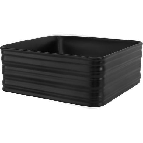ML-Design Lavabo in Ceramica Nero 39 x 39 x 15 cm Quadrato Lavandino da Appoggio Lavello Design Moderno Elegante Sanitari per Bagno Scarico Standard 45 mm Resistente ai Graffi