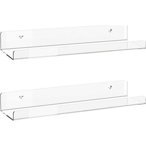 ALLIANDISLot de 2 étagères murales flottantes en acrylique transparent 40x10x6cm – Installation facile – Pour chambre, salle de bain, bureau (1/5)