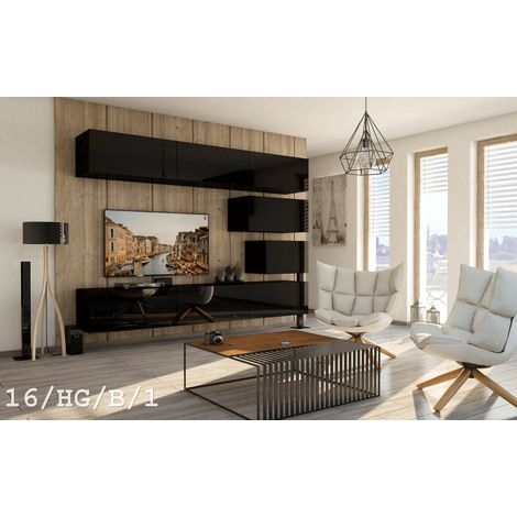 Ensemble meuble TV CONCEPT 16-16-HG-B-1 noir brillant 249 cm (1/2)