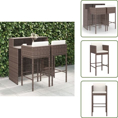 Meubles de bar de jardin 3pcs et coussins Résine tressée Marron - Ensemble Salon De Jardin - Mobilier De Jardin - Set De Bar Extérieur - Table De Bar - Chaises De Bar