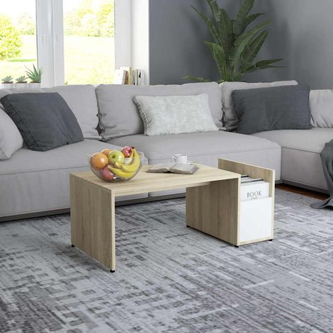 802926 vidaXL Coffee Table White and Sonoma Oak 90x45x35 cm Engineered Wood (1/5)