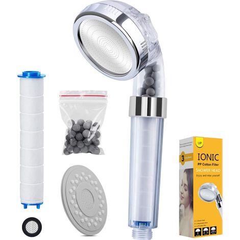 Soffione doccia a 3 funzioni, filtro in cotone e granuli minerali attivi, ioni negativi, alta pressione, funzione di risparmio idrico, modello CP-1595 (1/5)