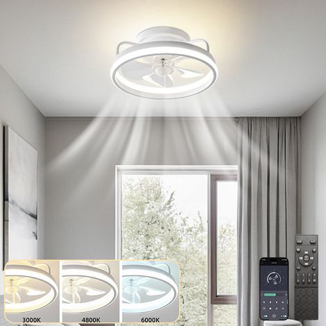 Ventilateur de plafond avec lumière, télécommande/contrôle APP, ventilateur LED à intensité variable avec lumière, 3000-6000K, 6 vitesses, 33 cm