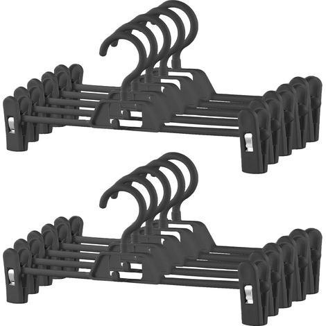 Set mit 10 Kunststoffkleiderbügeln (34 cm) – rutschfeste und verstellbare Clips – 360° drehbarer Haken – platzsparend – Schwarz