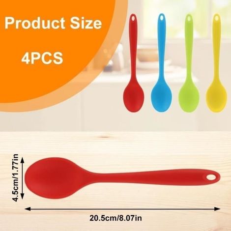 4Pcs Cuillères en Silicone Colorées,Cuillere en Silicone Longue, Cuillère de Cuisine en Silicone Antiadhésive,Cuillère Silicone