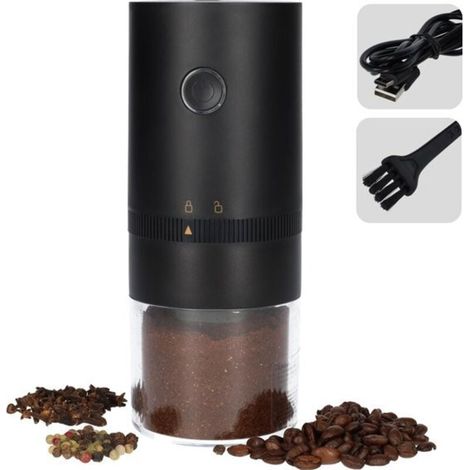 Moulin à café électrique noir - Acier inoxydable - Moulin à café professionnel - Moulin à poivre/sel fin - Moulin à herbes - Convient également pour les épices - Idéal pour la cuisine - 13 watts - Fac