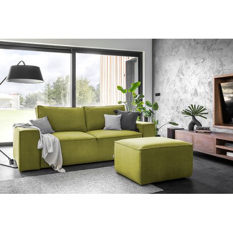 Canapé convertible WILACE en velours – 260cm-Vert olive (1/5)
