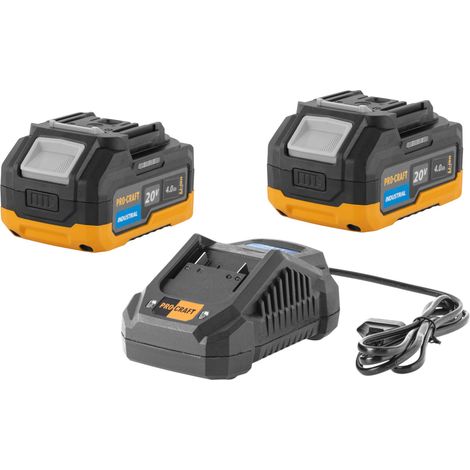 Procraft Starter Set 20 V 20/4A Schnell Ladegerät + 2x 20/4 Industrial Akku 4,0 Ah