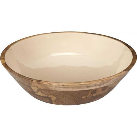 Saladier en bois de manguier uni beige (Ø28 cm) - MANGO