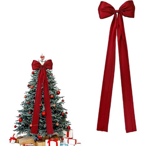 Grand Nœud de Sapin de Noël 120 cm – Ruban Satin Rouge avec Longues Banderoles – Décoration Élégante pour Maison et Fête (1/5)