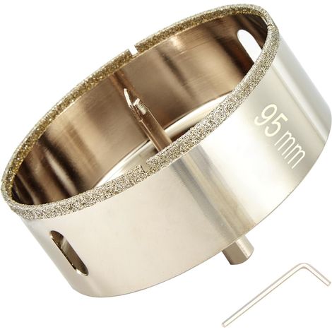 Scie cloche diamant de 95mm avec foret pilote, pointe pour carrelage de 95mm avec foret de guidage au centre pour verre, porcelaine, carrelage, céramique, marbre et granit (1/5)