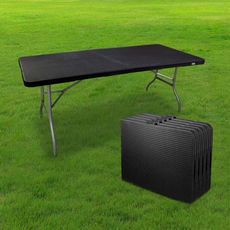 Lot de 5 Table Pliante Effet Rotin 180 cm d'Appoint Rectangulaire Noire - Table de Camping 8 personnes L180 x l74 x H74cm en HDPE Haute Densité Épaisseur 3.5 cm - Pieds Acier Pelliculé- Idéal Mariage