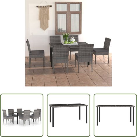 vidaXL Chaises de jardin - Ensemble à manger de jardin 7 pcs Résine tressée Gris (1/5)