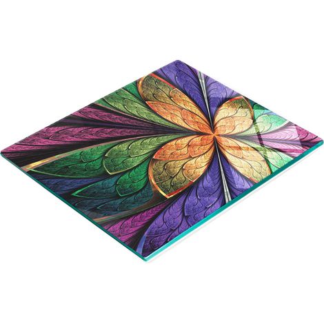 Tabla de cocina de vidrio duradera y elegante con estampado floral fractal de 60x52 cm. (1/5)