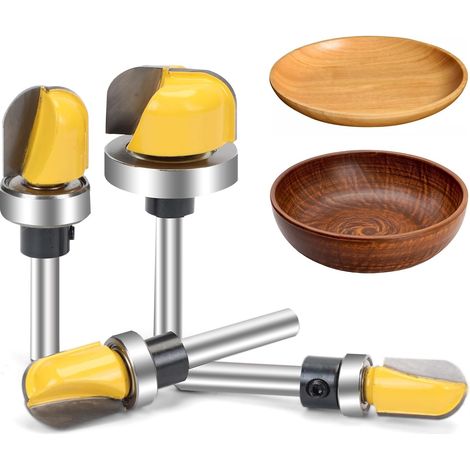 Lot de 4 fraises à défoncer avec tige de 6,35 mm et plateau avec roulement à billes de 1,27 cm, 1,9 cm, 1,9 cm, 3,5 cm, 3,8 cm conçues pour les menuisiers (1/5)