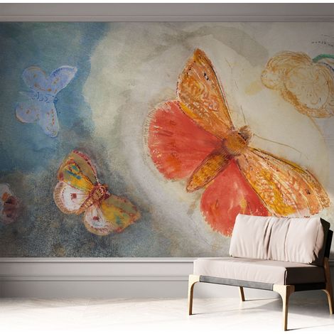 Papier peint adhésif décoratif pour chambre et salon Design moderne à poser facilement Papillons colorés 312x219 cm (1/5)