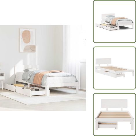 Letto con base a doghe - vidaXL Giroletto con Cassetti Bianco 100x200 cm Legno Massello di Pino - Letto in legno massello