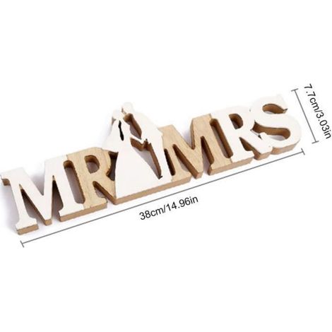 Lettres En Bois Mr Et Mme - Décoration Table Mariage 3D - Ornement Vintage Pour Célébration - Lot De 2 Pièces (1/4)
