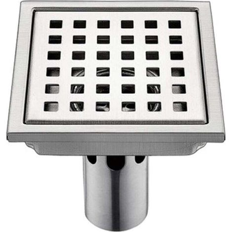 150 x 150 mm Siphon de douche carré en acier inoxydable brossé 304, grand diamètre, anti-obstruction, pour salle de bain, 150 x 150 mm (1/4)