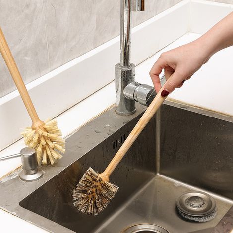 Lot de deux brosses de toilette hygiéniques antibactériennes - brosse de toilette à manche long (8 x 35 cm) (bois) (1/5)