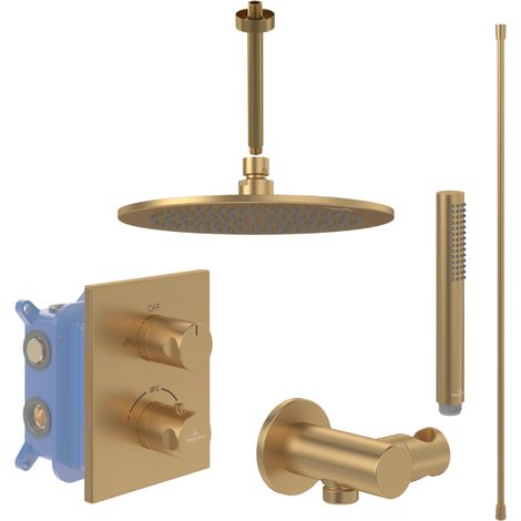 Colonne de douche encastrée thermostatique 2 voies VILLEROY ET BOCH Universal Taps & Fittings or brossé