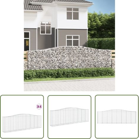 The Living Store Gabionen mit Hochbogen 4 Stk. 400x50x120/140cm Verzinktes Eisen - Gabionen - Gabionenkorb - Gartendeko - Ziergarten - Zaun (1/5)