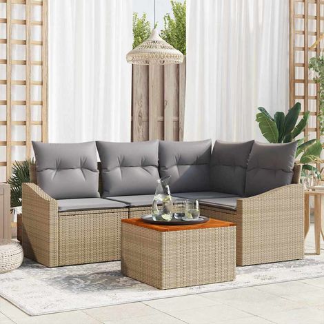 Gartensofa-set 5 pcs Beige und Hellgrau Poly-Rattan (1/5)
