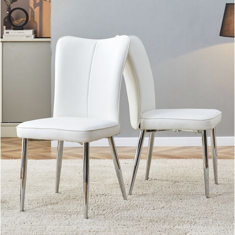 Sillas de comedor lote de 2, 45 x 44 x 89 cm, PU blanco, patas metálicas plateadas HAVRYA (1/5)