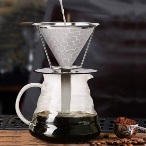 Filtre à café en acier inoxydable, cafetière à verser sans filtre en papier, entonnoir à café goutte à goutte, tasse filtrante réutilisable, modèle 5, brevet américain (1/4)