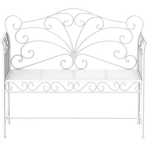 Banc de jardin robuste 2 places, banc de parc antirouille, mobilier de jardin, 111 x 50 x 98 cm, blanc (1/5)