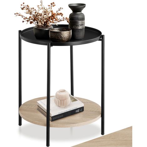 Table d'appoint 45,5 x 54,5 cm en panneau de fibres bois clair (1/5)