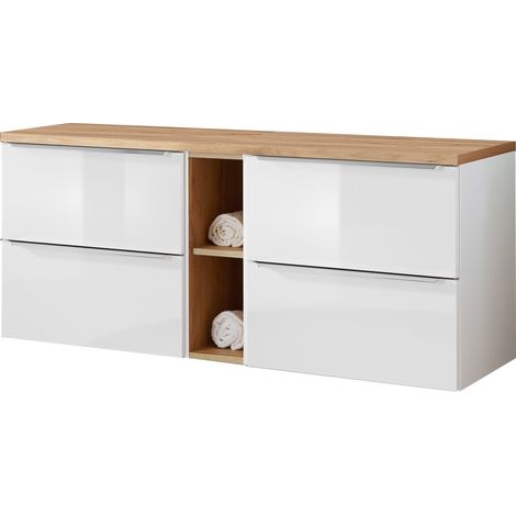 Waschtischunterschrank 141cm mit 4 Auszügen TOSKANA-56 in Hochglanz weiß B/H/T ca. 141/59,5/46 cm