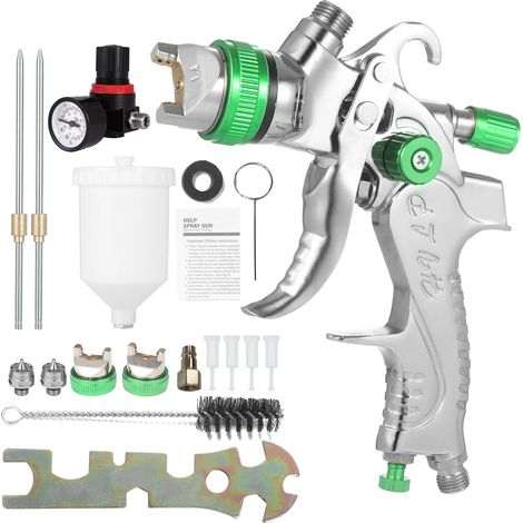 GARRYFIZH Pistolet HVLP 600ml 1,4/1,7/2mm Manomètre Voiture Meuble Mur (1/5)