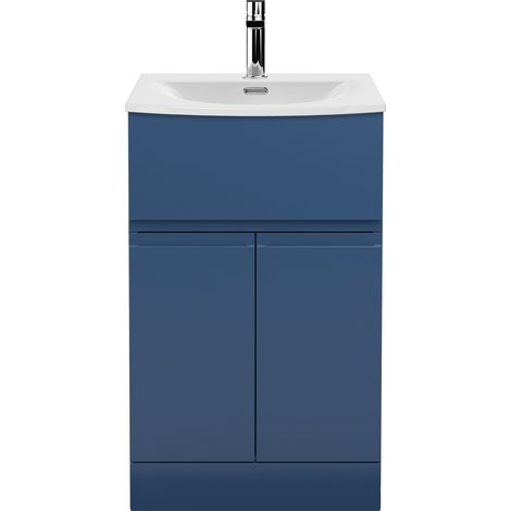 Rapture Floor Standing Vanity Basin Unit with Curved Ceramic Basin (Tap Not Included), 500mm - Satin Blue - Balterley