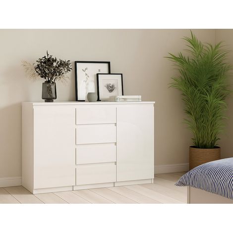 Dmora - Credenza Angelika, Buffet da soggiorno, Madia da salotto, Dispensa da cucina, 121x50 h91 cm, Bianco lucido (1/5)