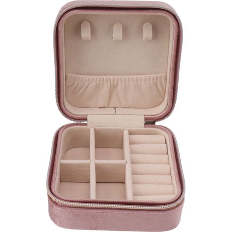 Boîte à bijoux de voyage en velours, organisateur à 2 compartiments, petit étui de rangement portable à 2 niveaux pour colliers, bagues, boucles d'oreilles et bracelets, type 4 (1/5)