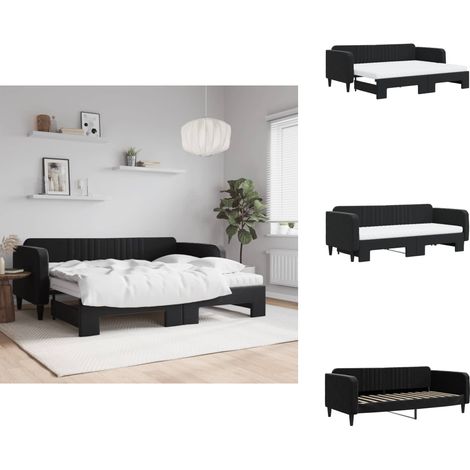 Lit de jour avec gigogne et matelas noir 90x200 cm velours - Canapé Convertible - Lit Gigogne - Lit Deux Places - Meuble Multifonctionnel - Literie (1/5)