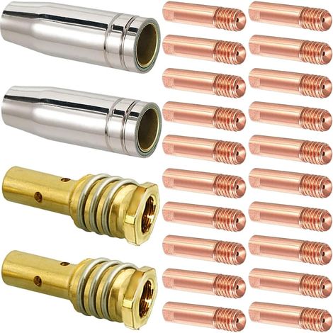 24 Pcs 14AK MB14 Kit Torche de soudage MIG avec 2 x Diffuseurs de gaz 2 x Buses de gaz 20 x Pointes de Contact (0.8 mm / 0.9 mm) pour Bestarc MIG145 7GEN / 9GEN Machine de soudage Consumable (1/5)