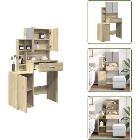 Coiffeuse bois - vidaXL Coiffeuse avec armoire chêne sonoma 80x35x132 cm - Meuble chambre (1/5)