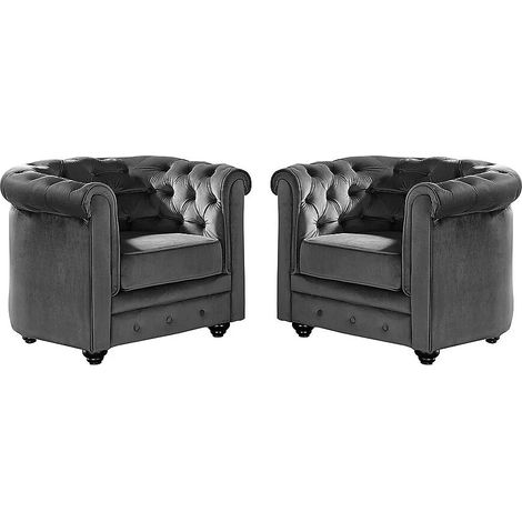 Lot de 2 Fauteuils CHESTERFIELD - Velours anthracite