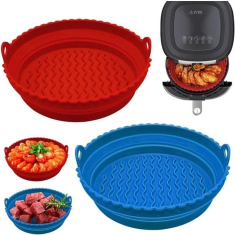 Moule Silicone Air Fryer, 2 Pièces 18 CM Silicone Air Fryer,Réutilisable Air Fryer Silicone, Friteuse à Air en Silicone rouge + bleu (1/4)
