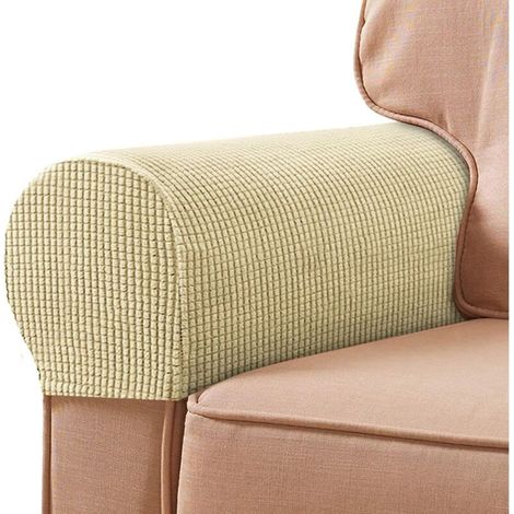 Accoudoir Universel - Housse Repose-Bras En Polyester Extensible - Pour Canapé Fauteuil Chaise - 2 Pièces Jaune (1/4)