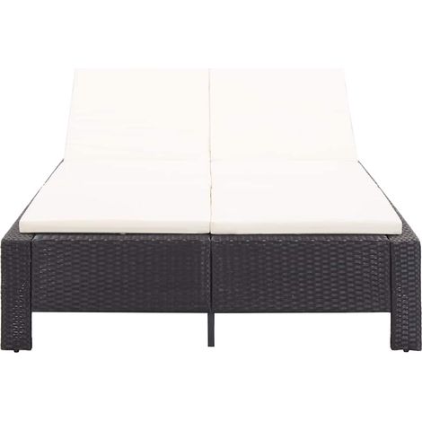 Chaise longue, Fauteuil Relax, pour Jardin Balcon Camping, à 2 places avec coussin Noir Résine tressée OIB2870E (1/5)