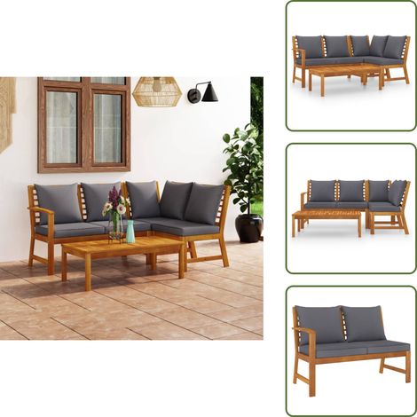 Mesa de centro - vidaXL Muebles de jardín 4 pzas cojines crema madera maciza de acacia - Acacia