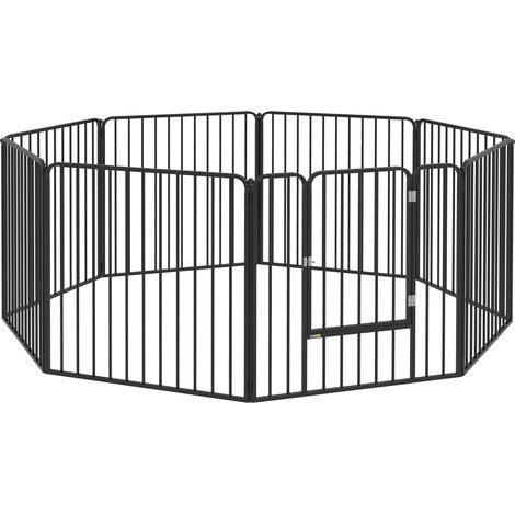 Box per Cani 164x164x80 cm a 8 Pannelli Modulabili con 9 Picchetti in Acciaio Nero (1/5)