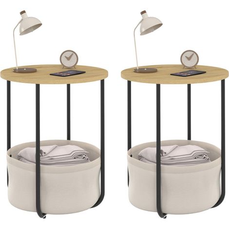 Set di 2 comodini rotondi DETROIT, tavolini e terminali per divani con cesto in tessuto dal design industriale
