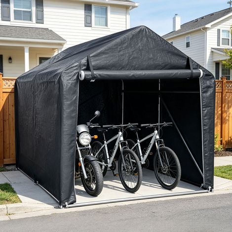 Randaco Garagenzelt Groß 218x157x166cm, Mobiles Fahrradzelt Motorradgarage, 160g/m² PE-Gewebe Wasserdicht, Verzinktes Stahlgestell, Gartenhaus Grau