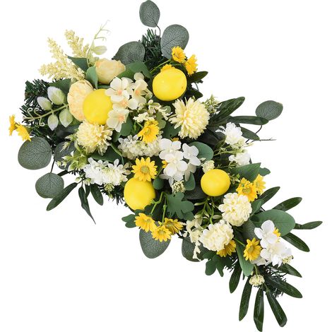 Printemps larme Swag fleurs de pivoine artificielles feuilles vertes couronne de citrons pour la maison fête magasin Restaurant (1/5)