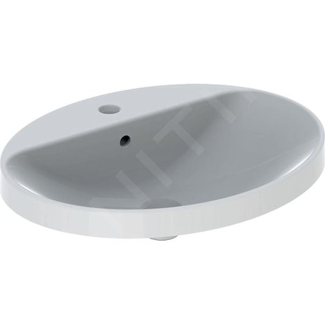 Geberit – Vasque à encastrer 600x480 mm – Céramique blanche – Avec trop-plein et trou pour robinet – Semi-encastrable, ovale (1/8)
